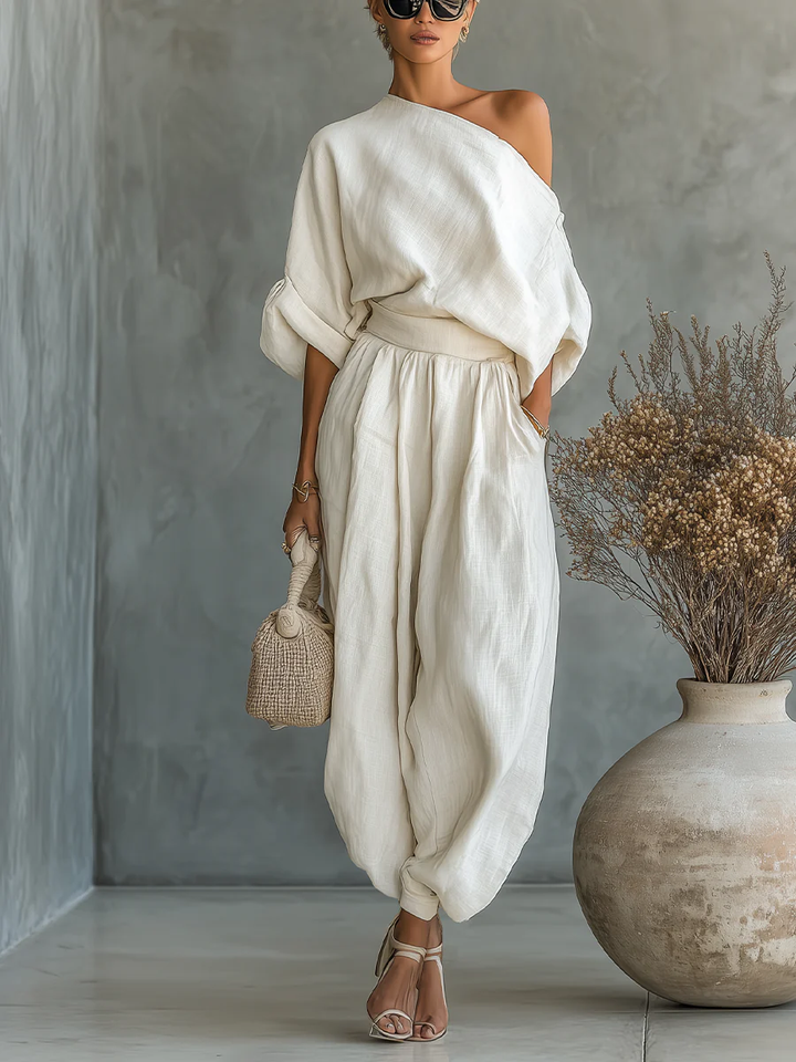 Nimara – Schulterfreies Blusen- und Hosen-Set