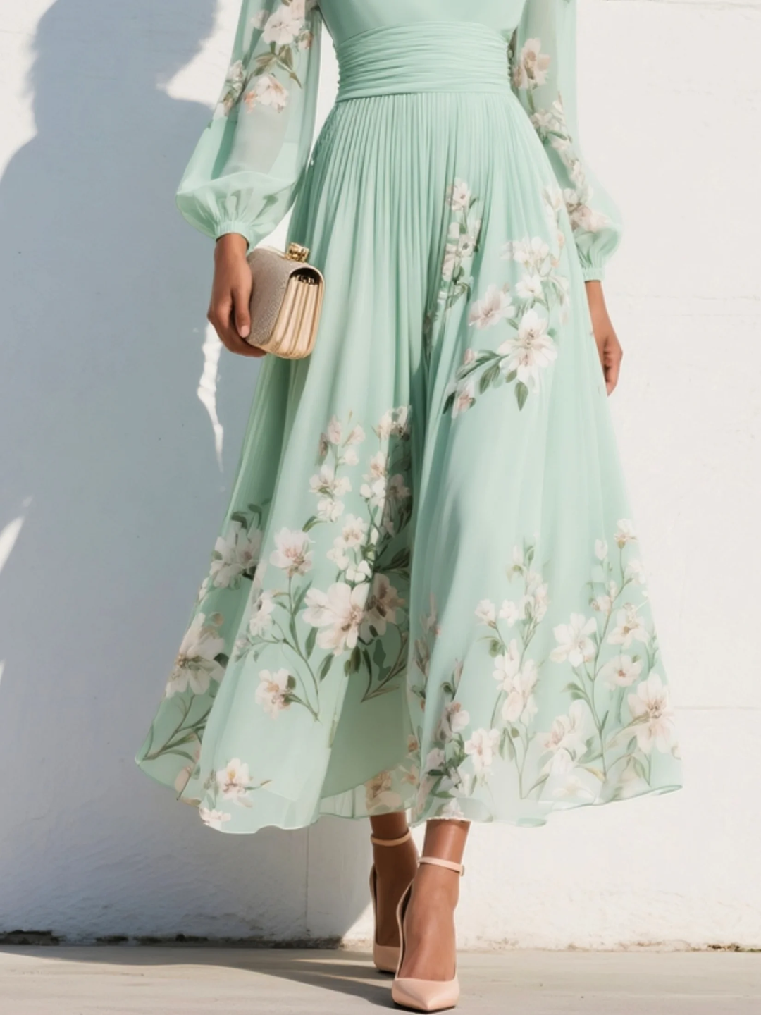 Nerise – Floraler Druck, definierter Taillenbereich, Midikleid