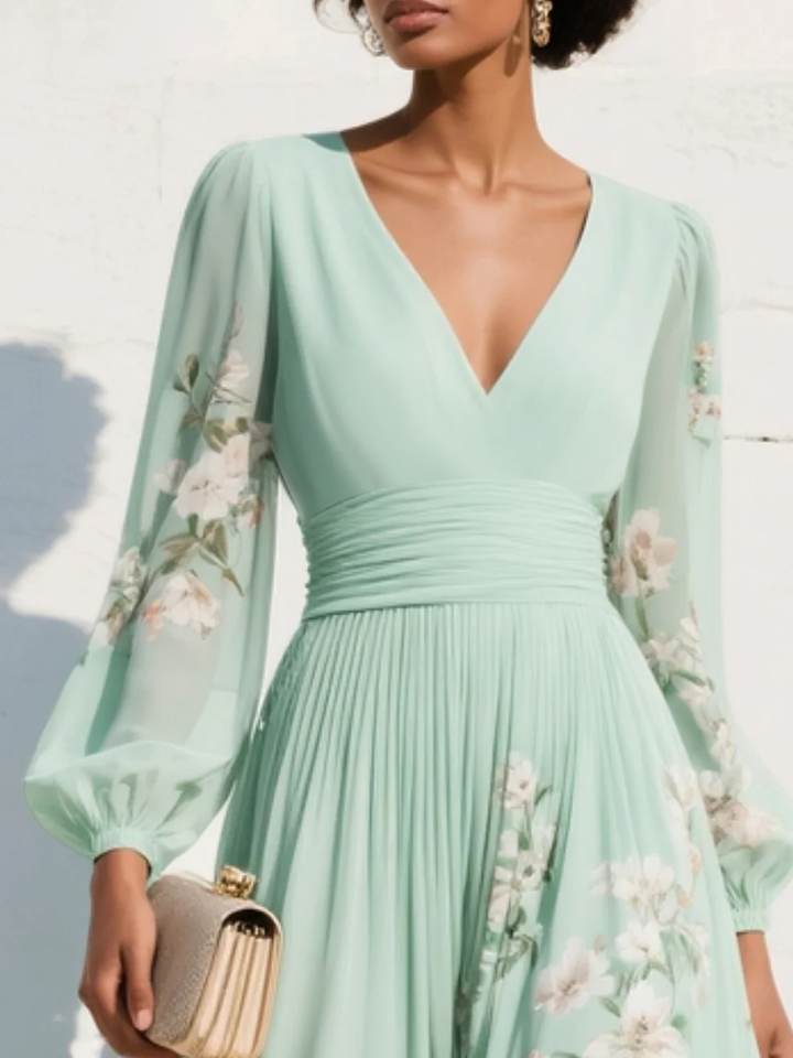 Nerise – Floraler Druck, definierter Taillenbereich, Midikleid