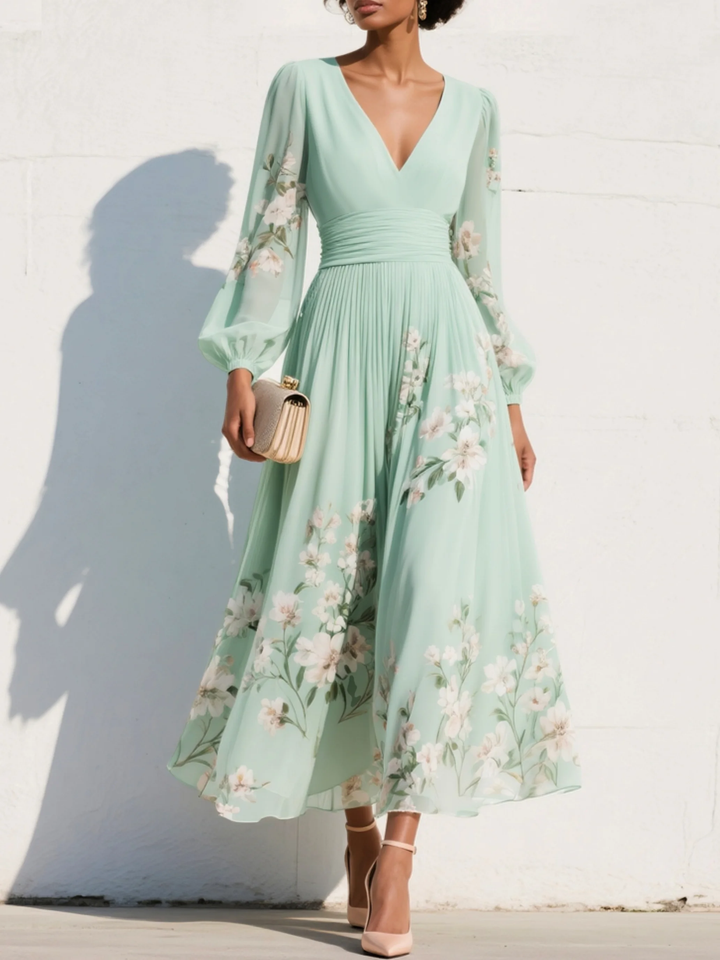 Nerise – Floraler Druck, definierter Taillenbereich, Midikleid