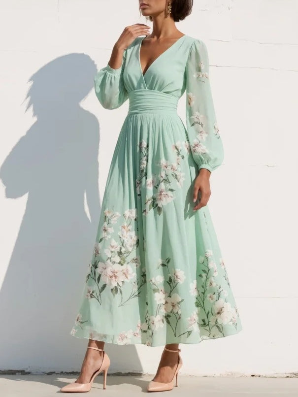 Nerise – Floraler Druck, definierter Taillenbereich, Midikleid