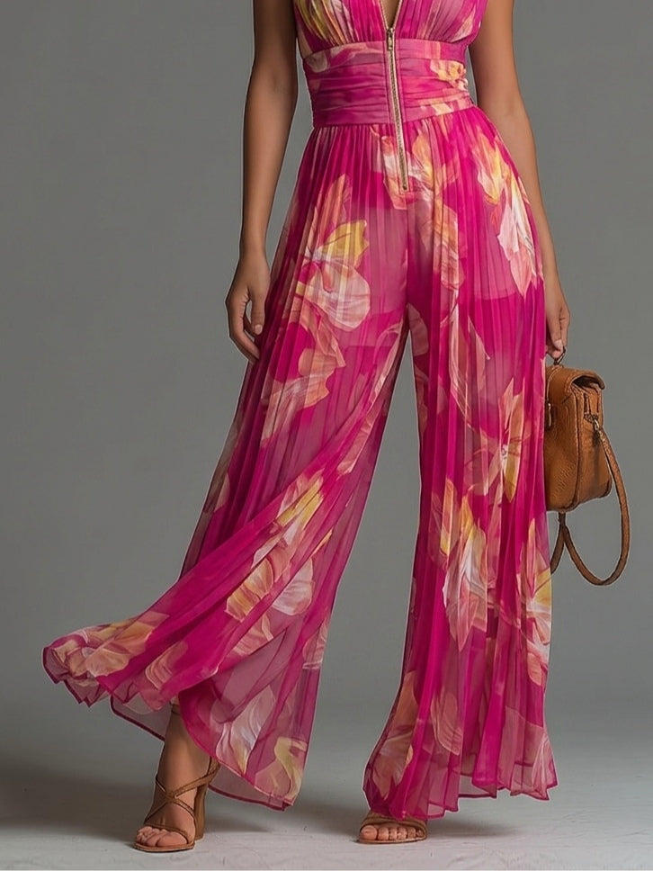 Nivora – Weit geschnittener, plissierter Chiffon-Jumpsuit