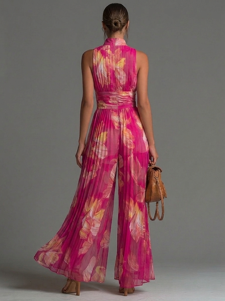 Nivora – Weit geschnittener, plissierter Chiffon-Jumpsuit