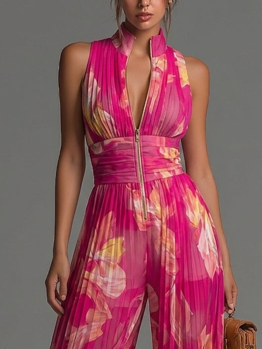 Nivora – Weit geschnittener, plissierter Chiffon-Jumpsuit