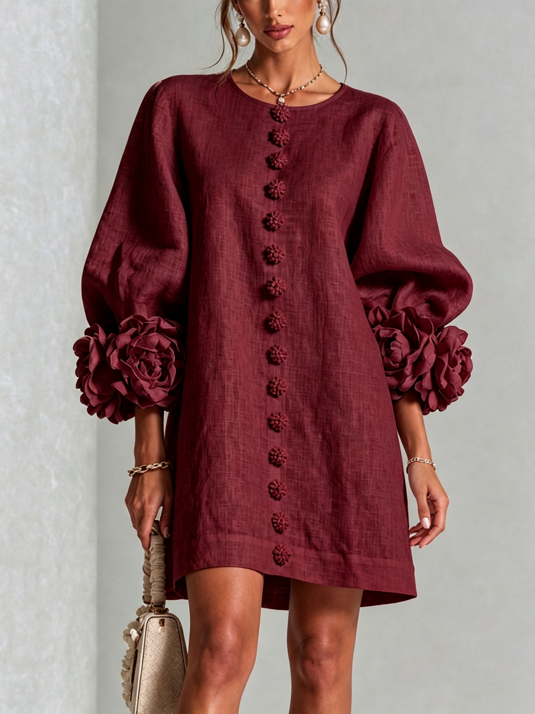 Rilane – Hemdblusenkleid aus Leinenmix mit Rosettenärmeln