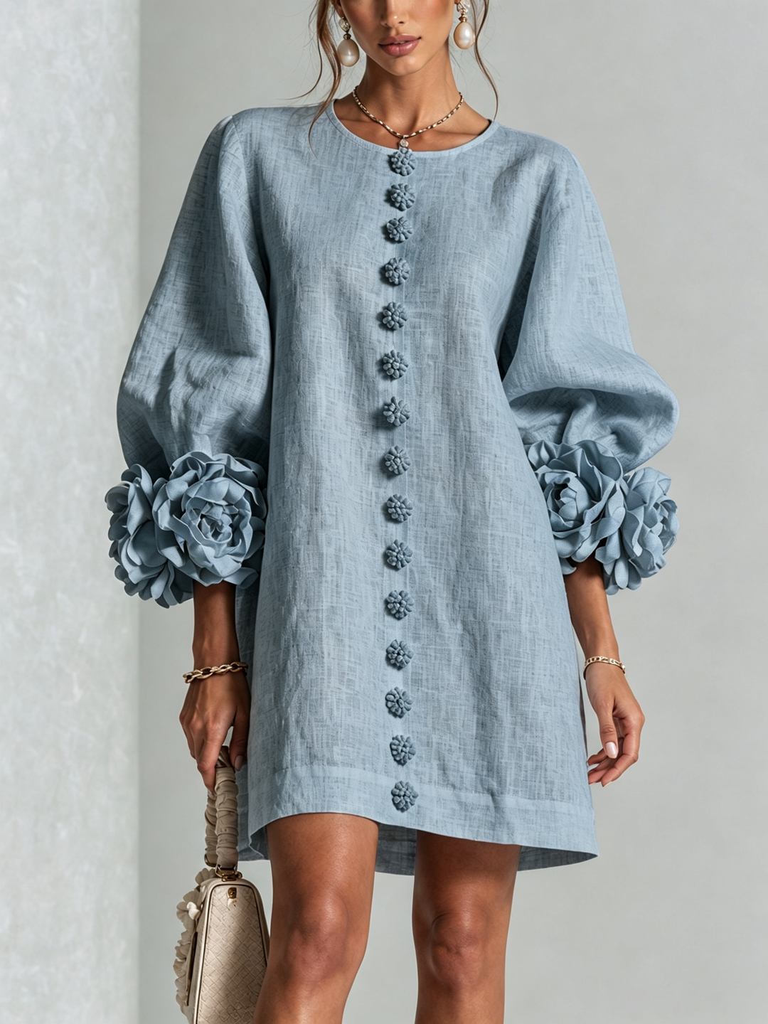 Rilane – Hemdblusenkleid aus Leinenmix mit Rosettenärmeln