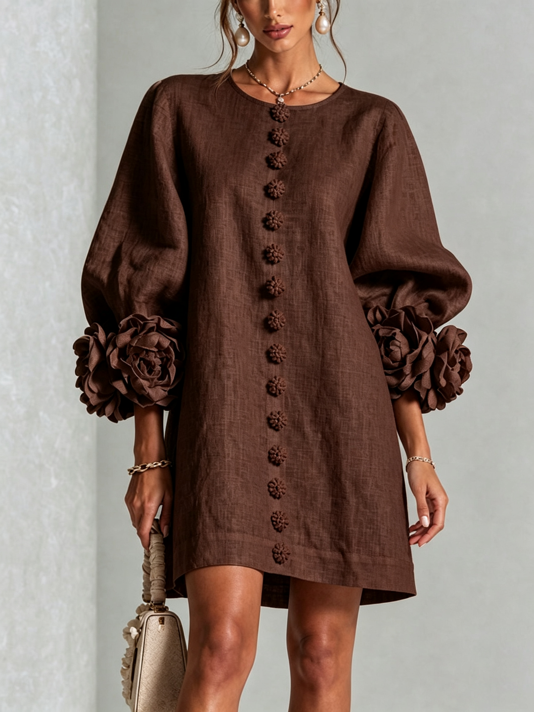 Rilane – Hemdblusenkleid aus Leinenmix mit Rosettenärmeln