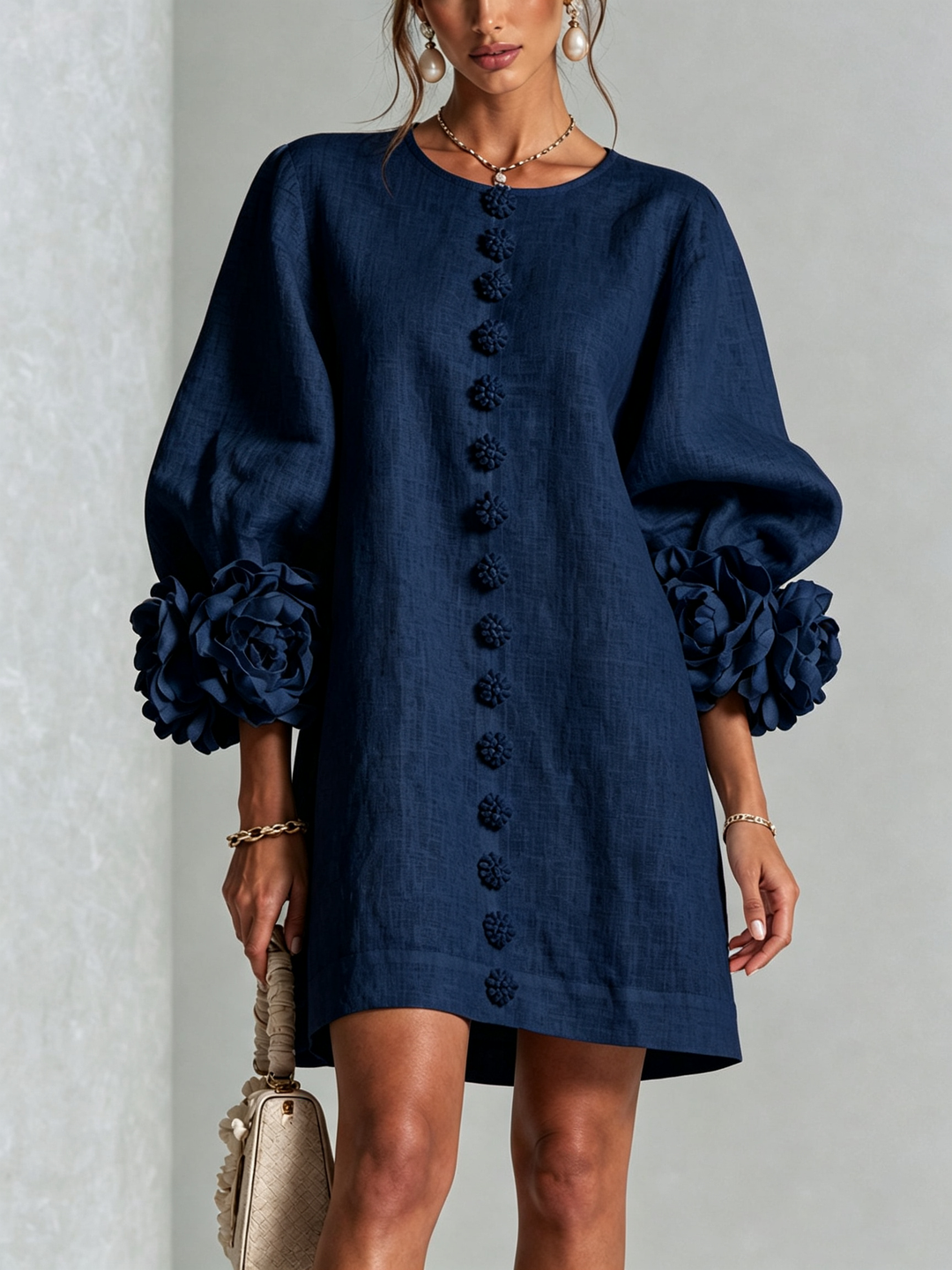 Rilane – Hemdblusenkleid aus Leinenmix mit Rosettenärmeln