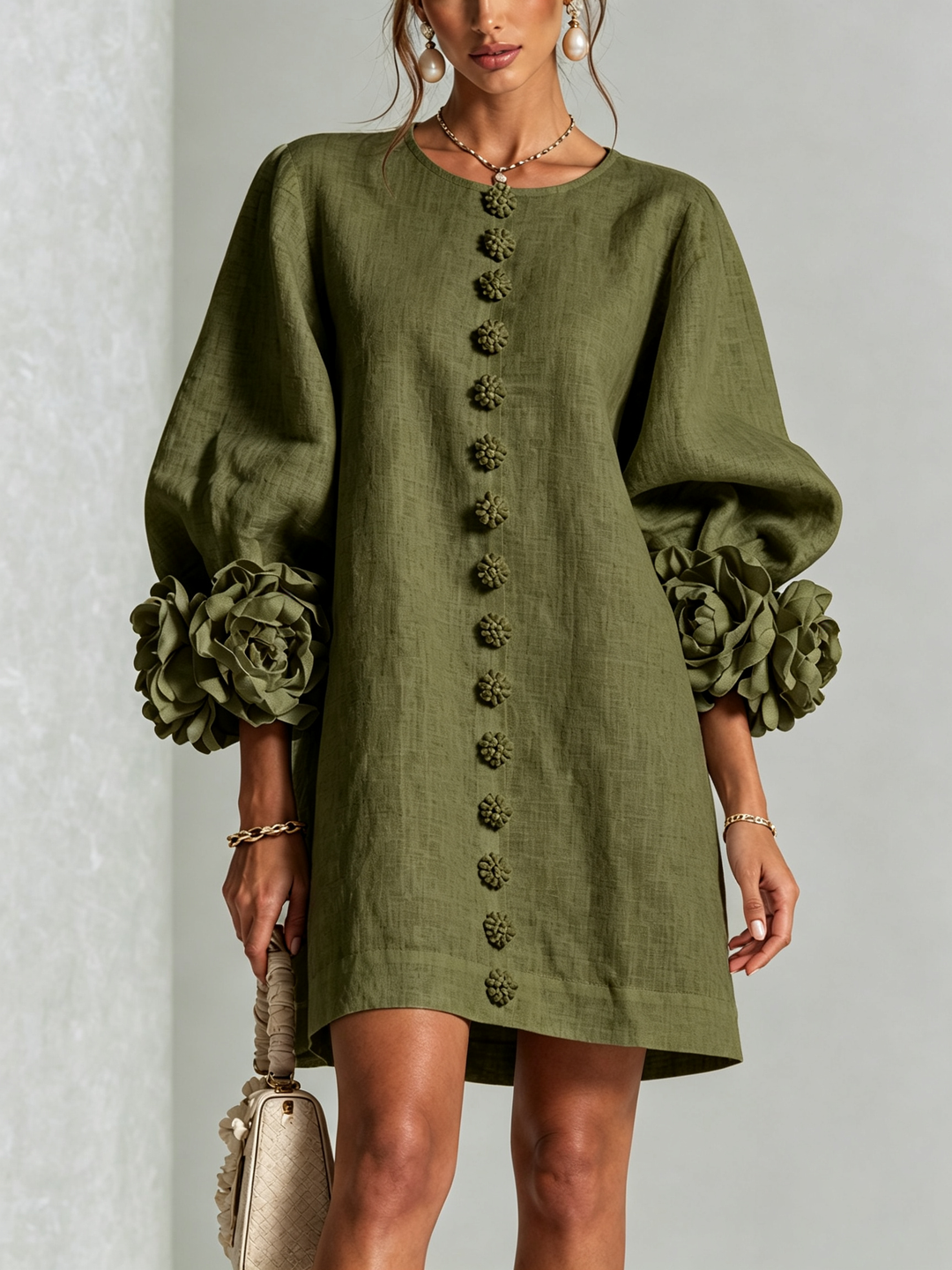 Rilane – Hemdblusenkleid aus Leinenmix mit Rosettenärmeln