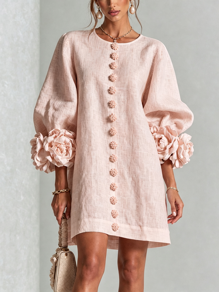 Rilane – Hemdblusenkleid aus Leinenmix mit Rosettenärmeln