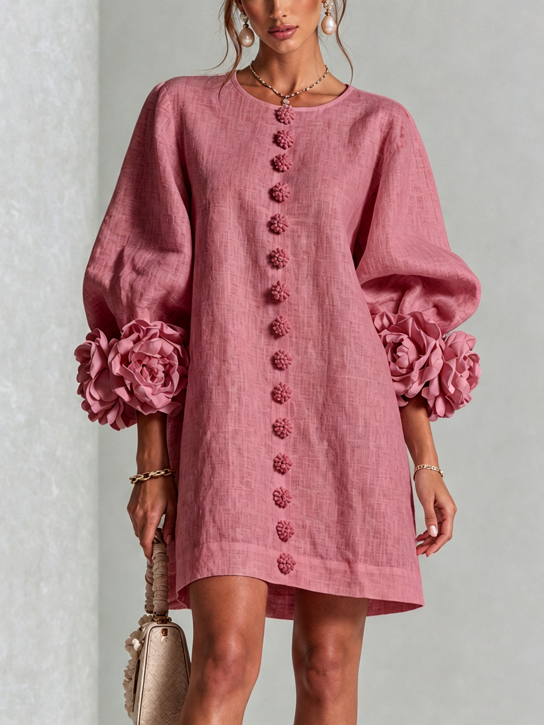 Rilane – Hemdblusenkleid aus Leinenmix mit Rosettenärmeln