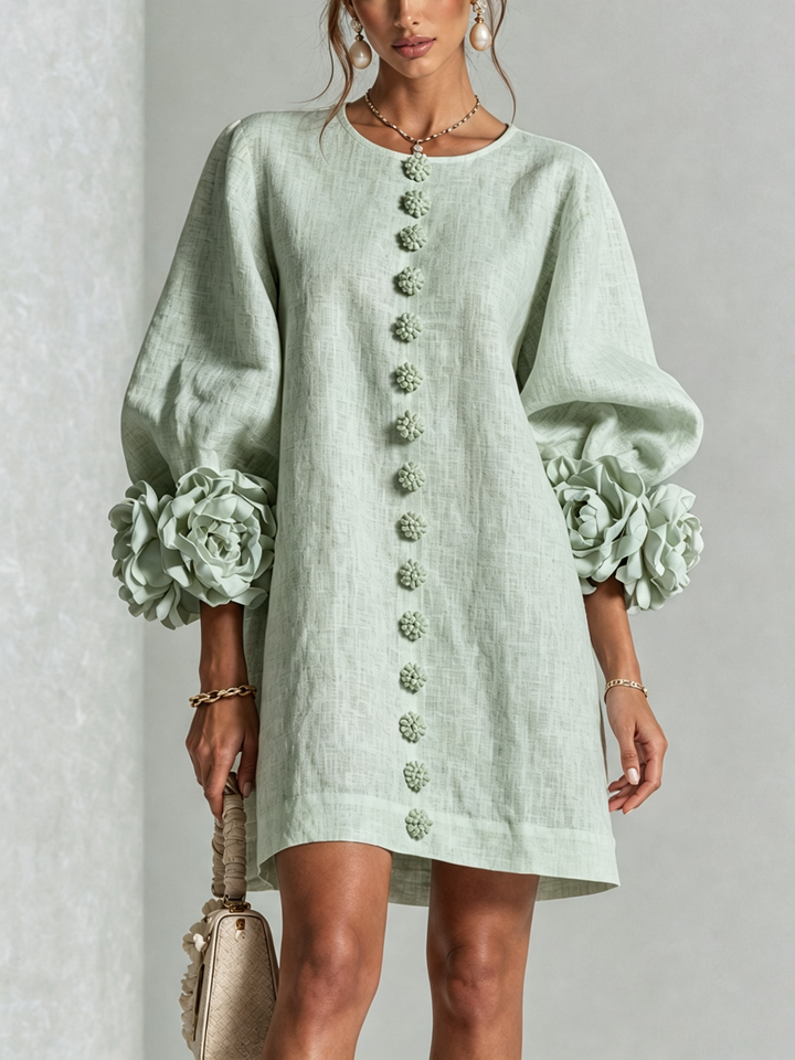 Rilane – Hemdblusenkleid aus Leinenmix mit Rosettenärmeln