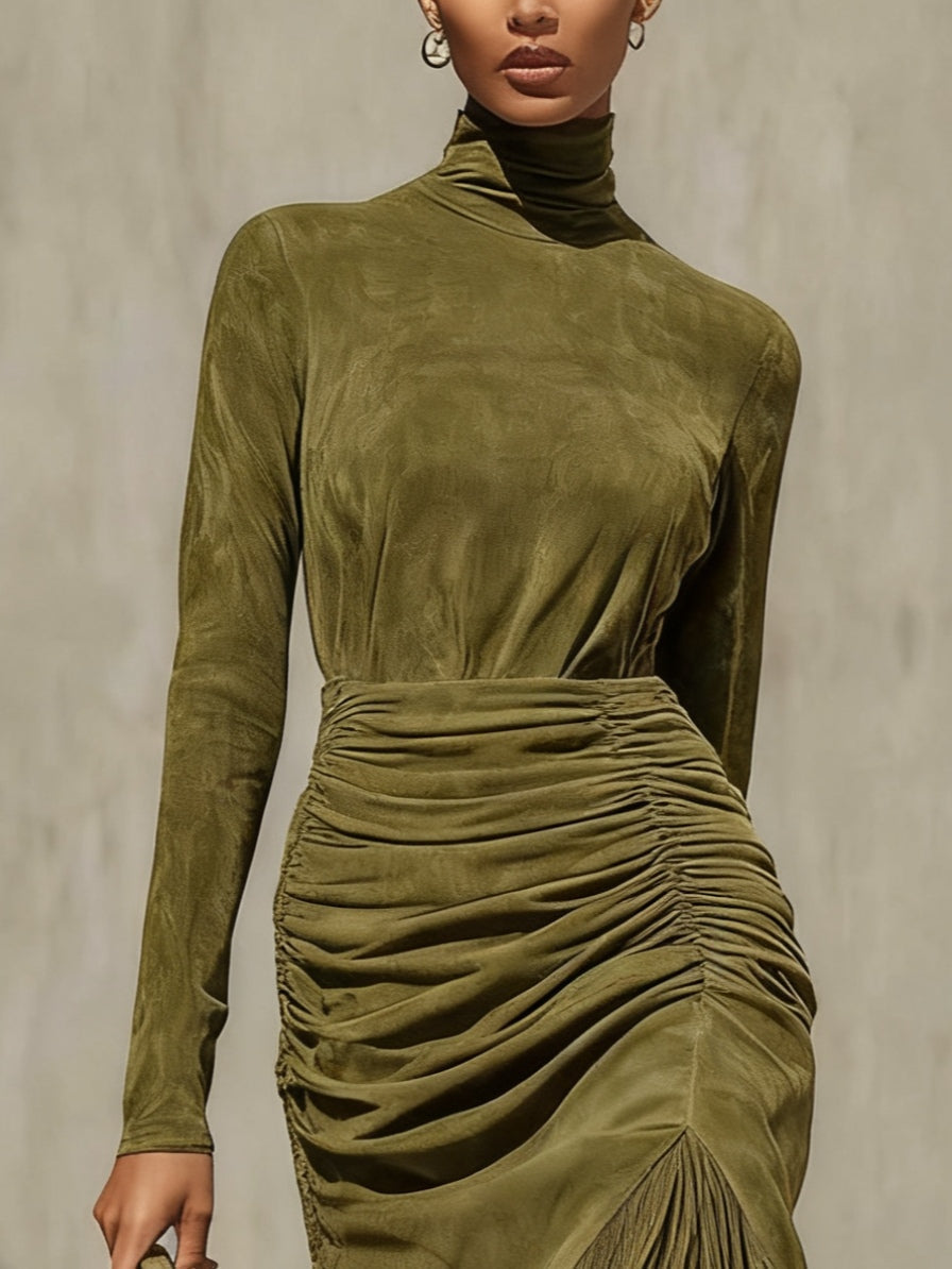 Orlise – Wickel, Midilänge, Stehkragen – Velourslederoptik – Kleid