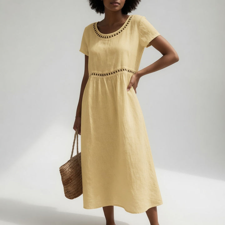 Orlise – besticktes Baumwollkleid mit Ausschnitt
