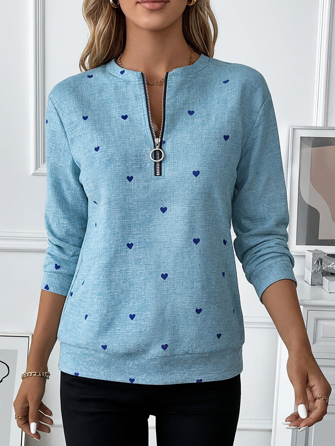 Renali – Halbreißverschluss mit Ringanhänger Strick-Sweatshirt