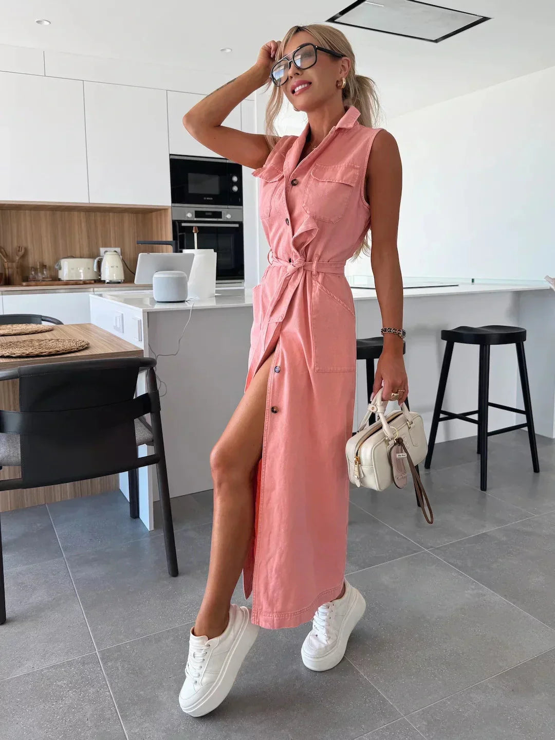 Lysena - Button-Front Denim Dress