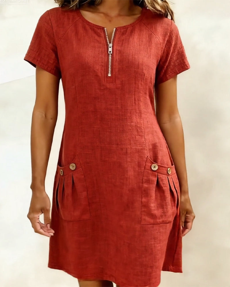 Velira – Midi-Kleid aus Baumwollmischung mit Knopfleiste