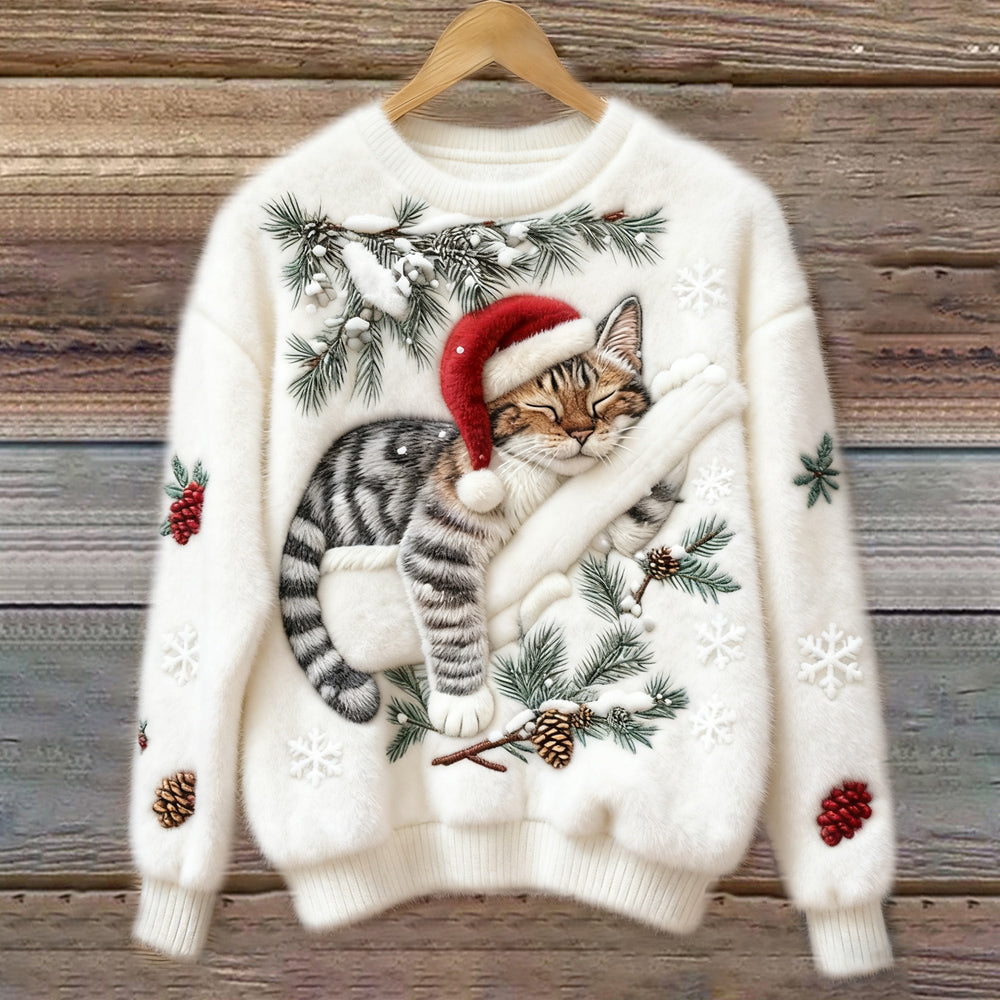 Velira – 3D-Katzenapplikation Pile-Strickpullover