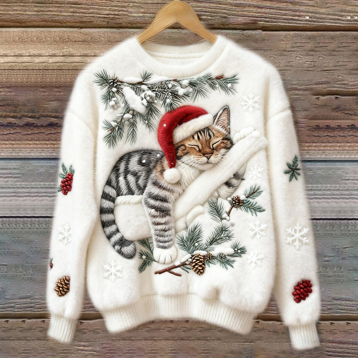 Velira – 3D-Katzenapplikation Pile-Strickpullover