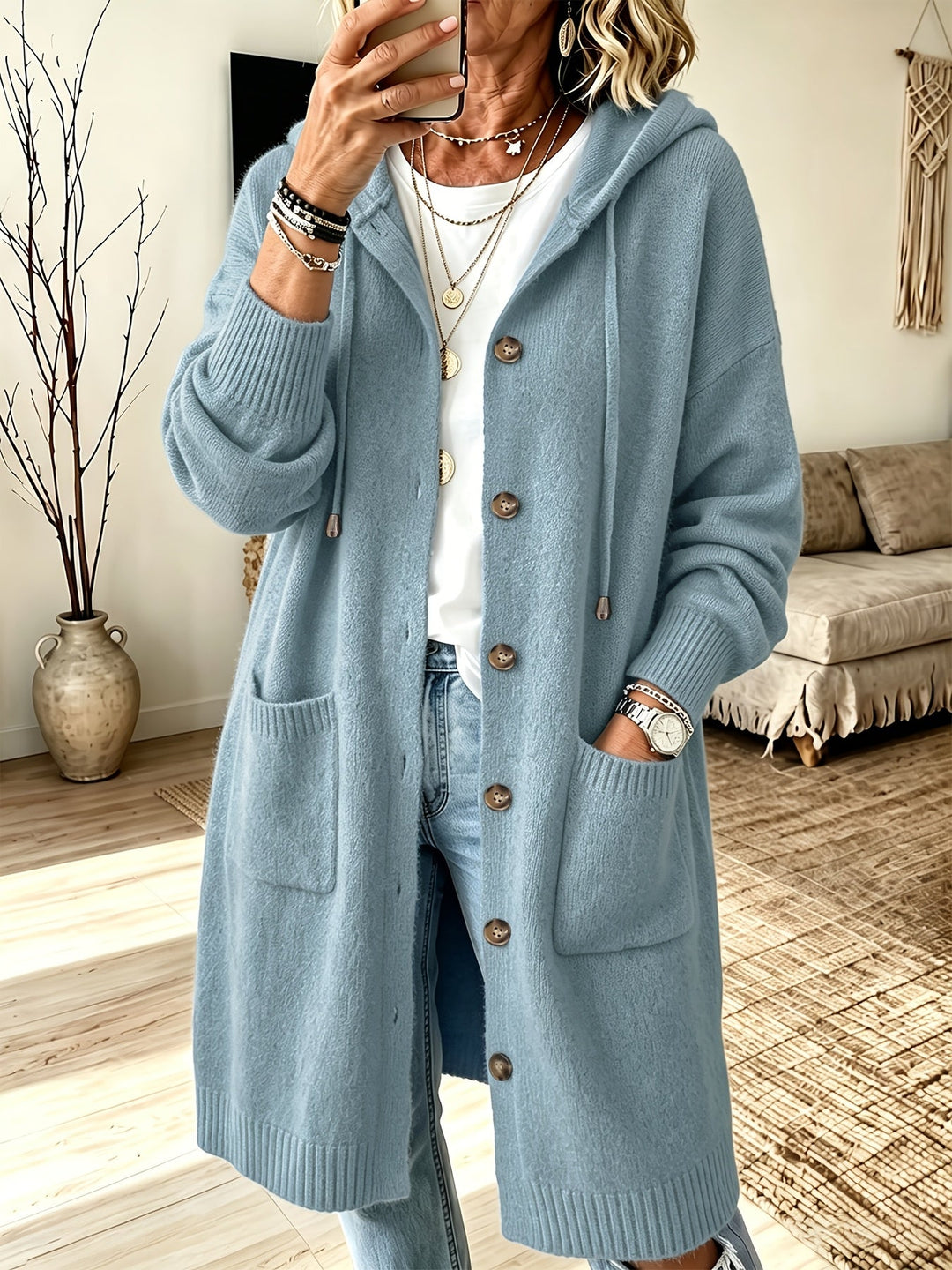 Nevora – Kapuzen-Viskose-Strickjacke