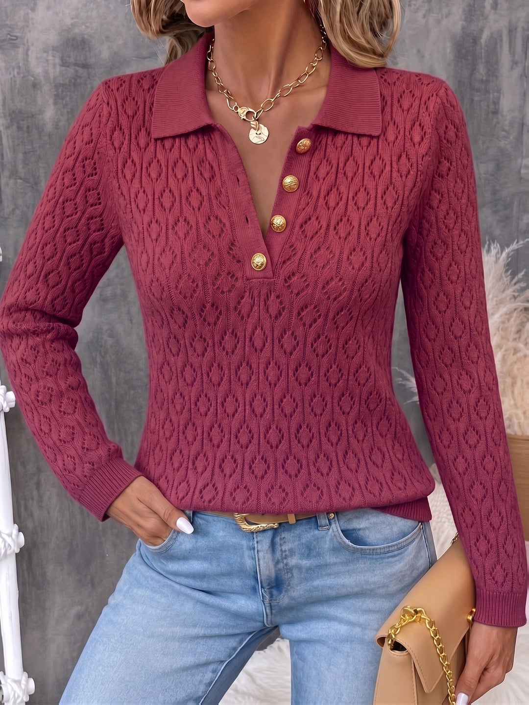 Avenya – offen gestrickter Polopullover