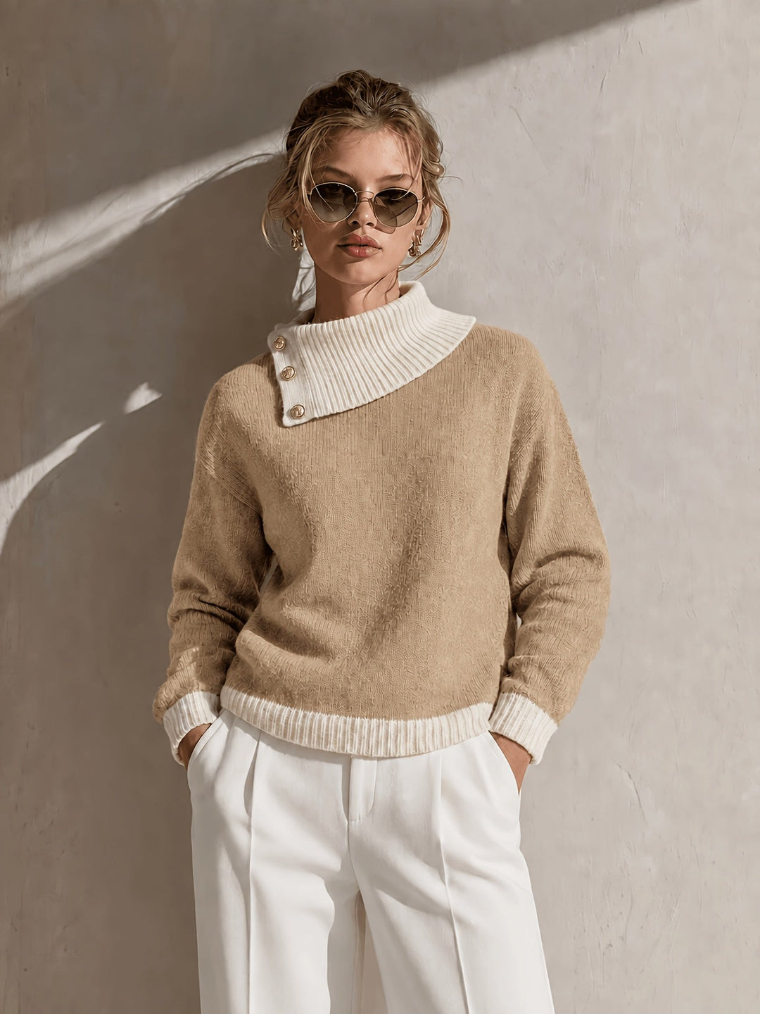 Calira – Asymmetrischer Halsausschnitt-Strickpullover
