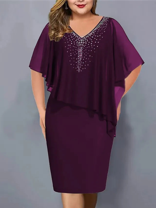Virela – V-Ausschnitt mit Strass, Chiffon-Midikleid