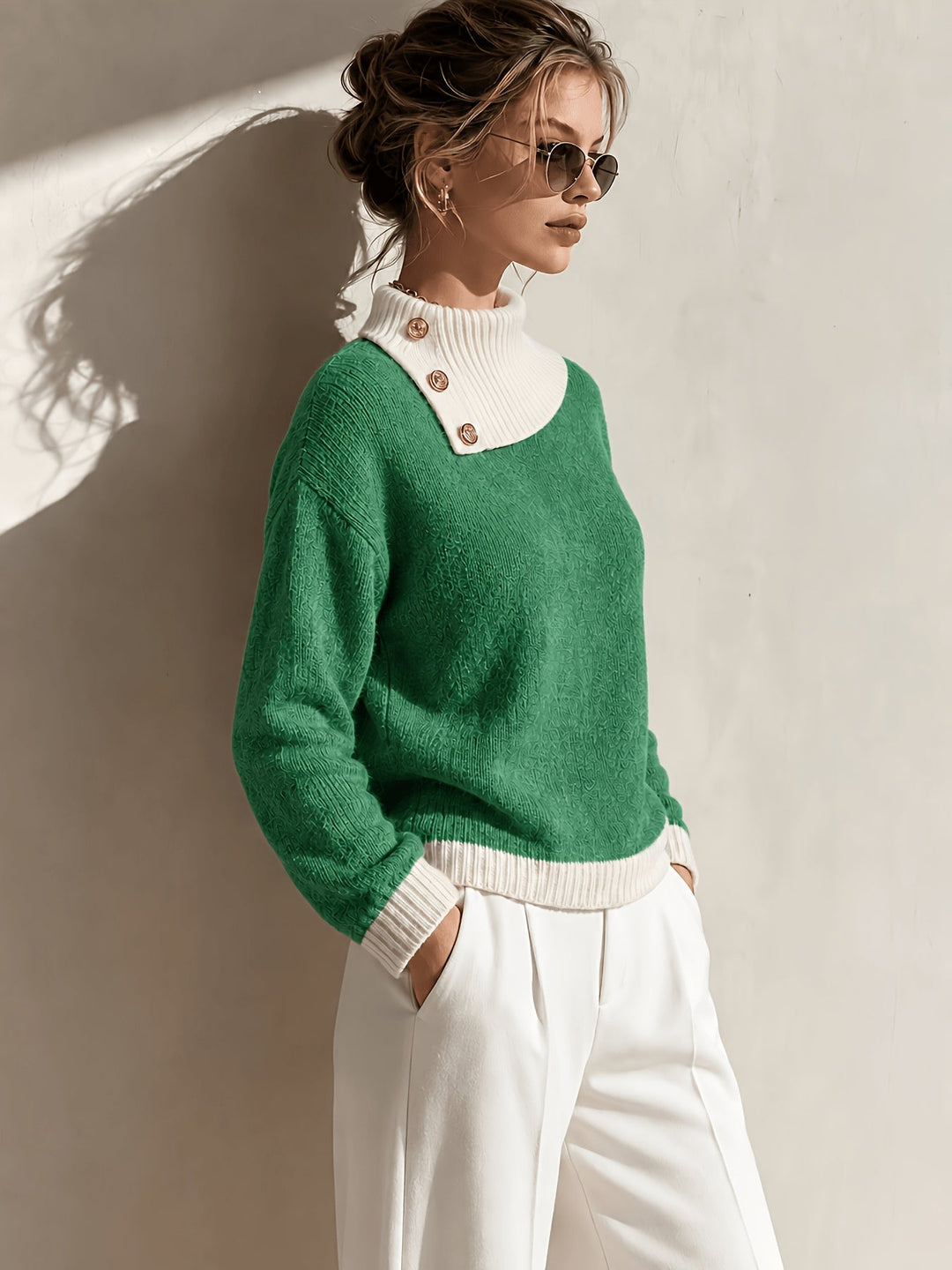 Calira – Asymmetrischer Halsausschnitt-Strickpullover