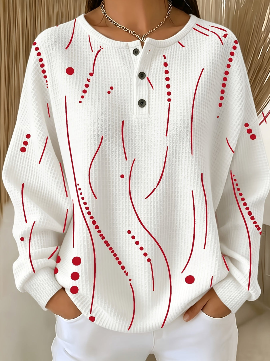 Calira – Gepunktetes Waffelstrick-Top