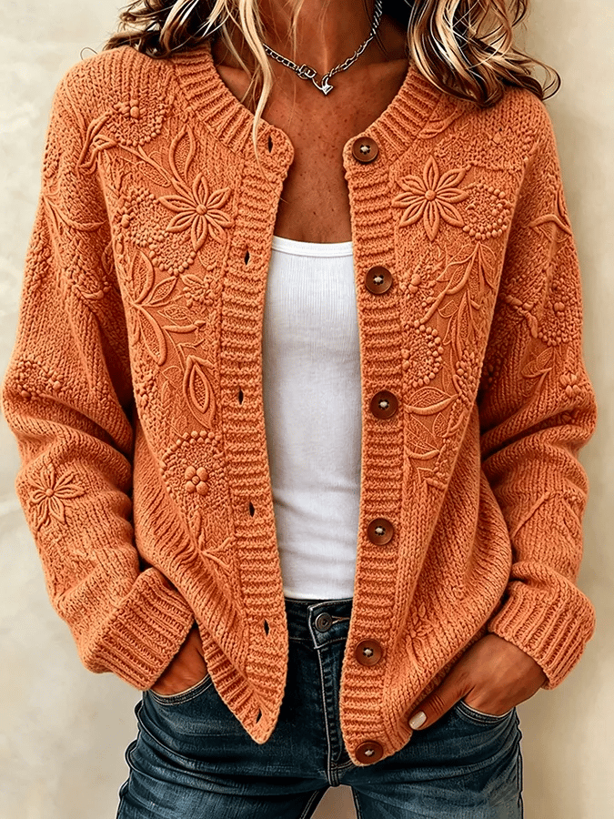 Solira – Ahornblattdruck-Feinstrick-Cardigan
