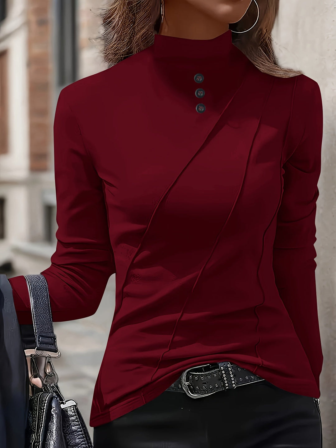 Selara – hochgeschlossenes Stretchstrick-Langarm-T-Shirt