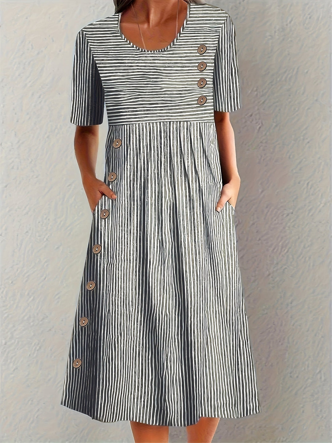 Mevara – Gestreiftes gewebtes Sommerkleid