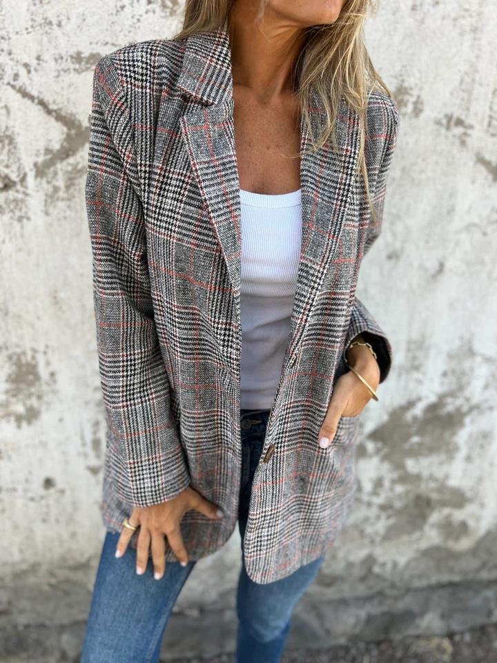 Vesara – Blazer mit fallendem Revers und Karomuster