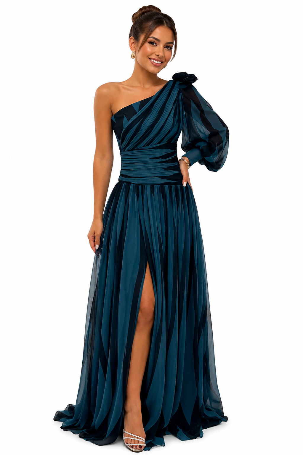 Novira – Ein-Schulter Pinselstrichmuster-Kleid