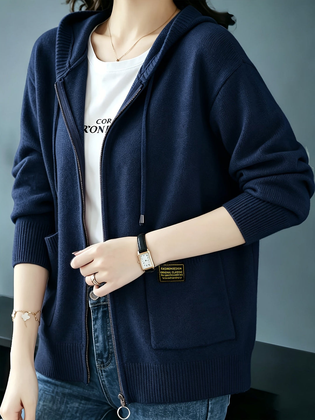 Rilena – Strickjacke mit Kordelzugkapuze aus Viskose