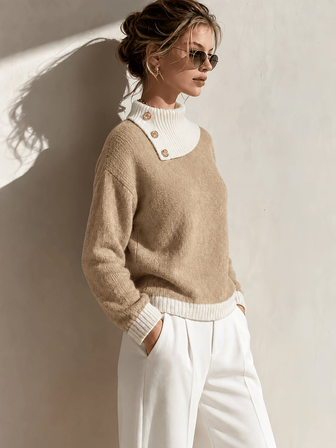 Calira – Asymmetrischer Halsausschnitt-Strickpullover