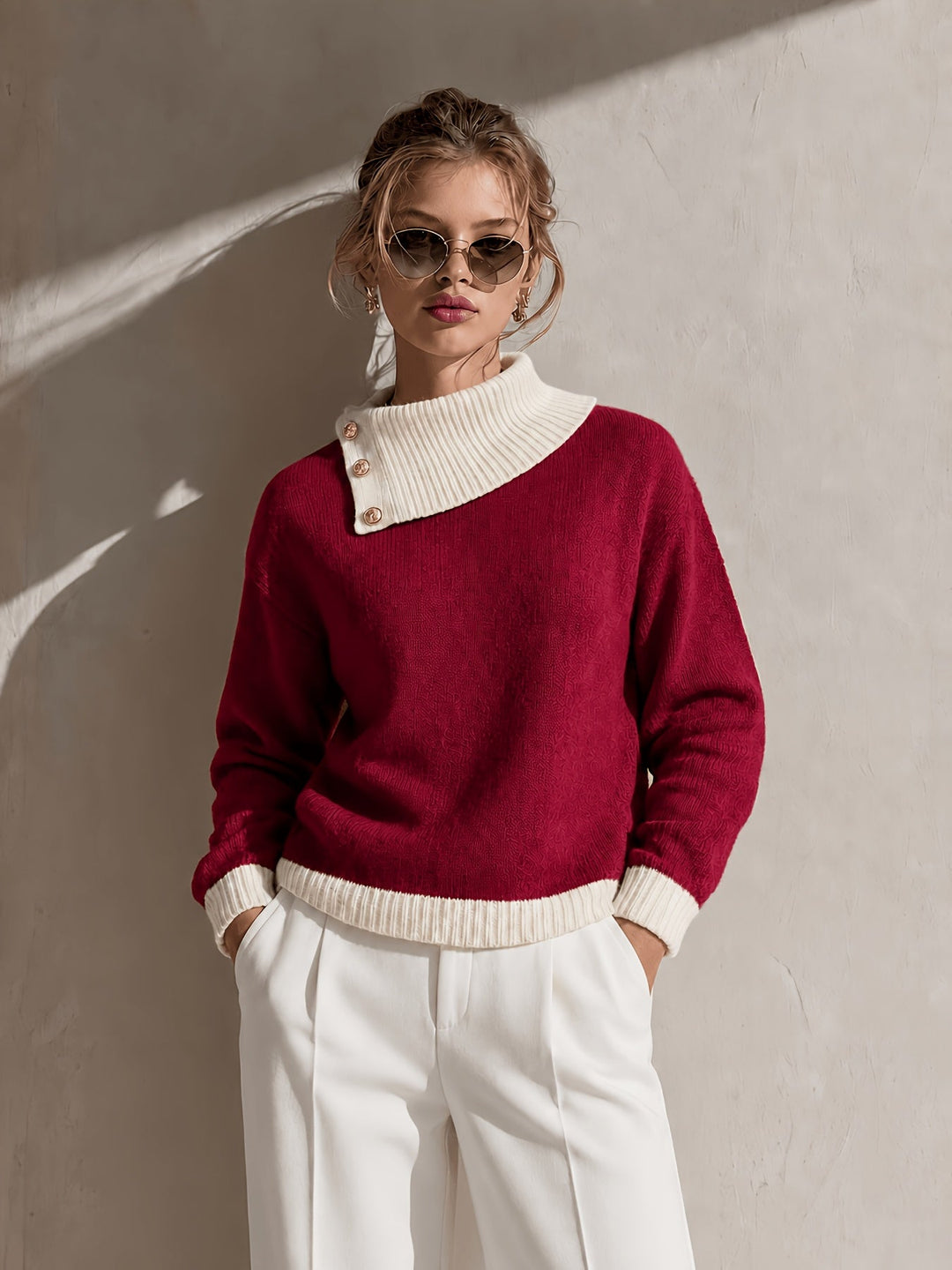 Calira – Asymmetrischer Halsausschnitt-Strickpullover