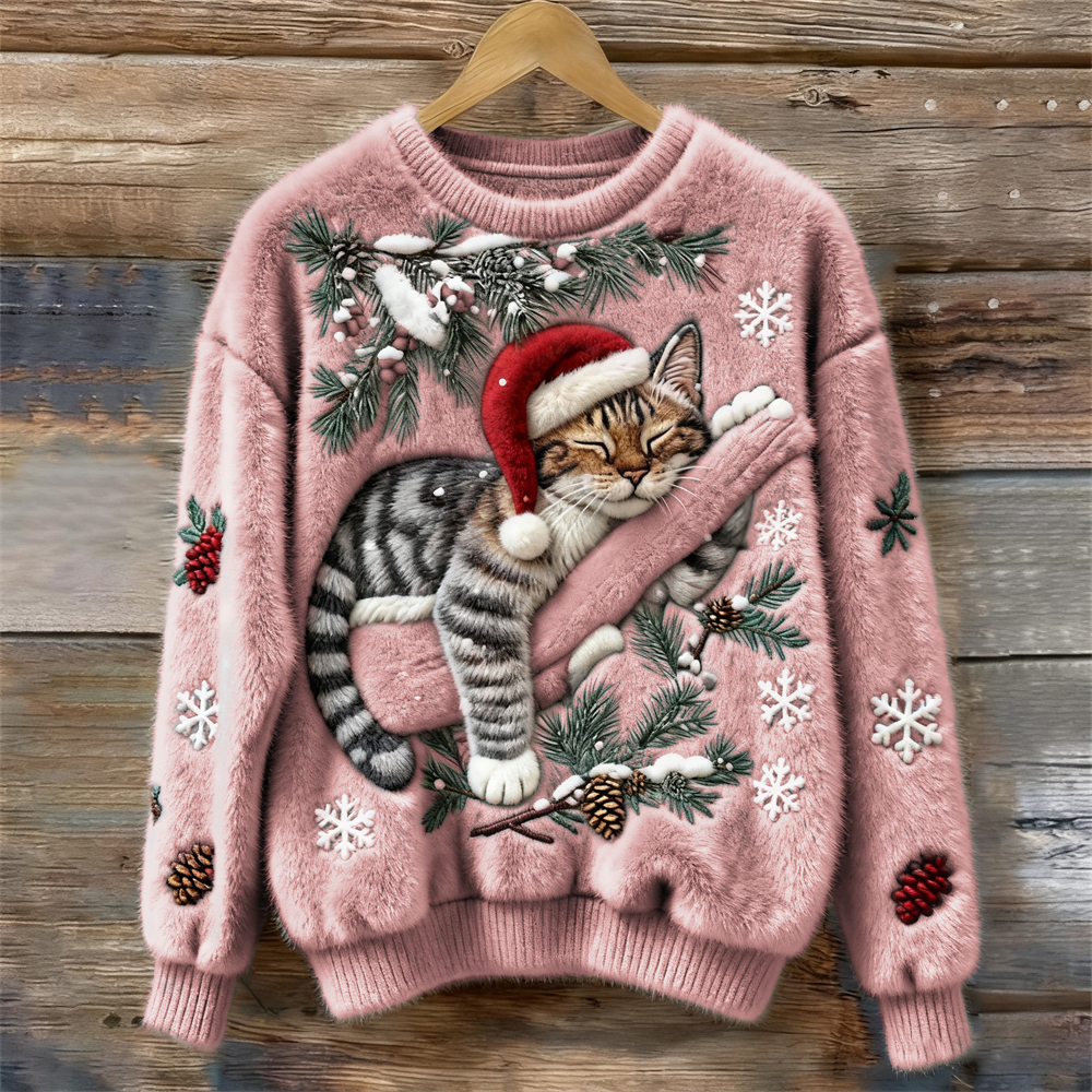 Velira – 3D-Katzenapplikation Pile-Strickpullover