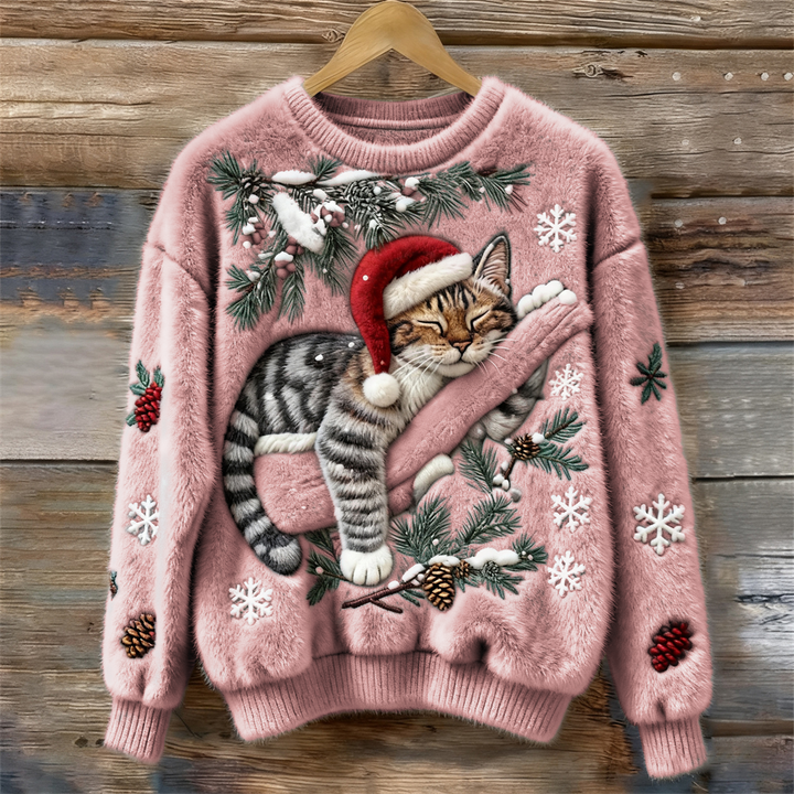 Velira – 3D-Katzenapplikation Pile-Strickpullover