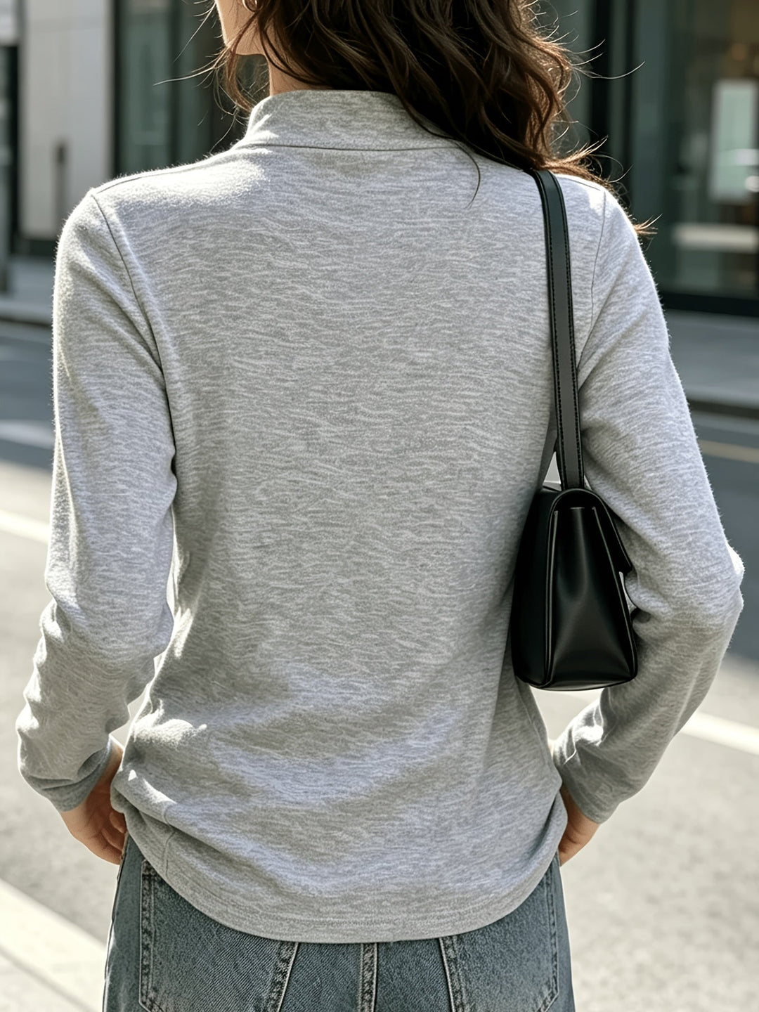 Selara – hochgeschlossenes Stretchstrick-Langarm-T-Shirt