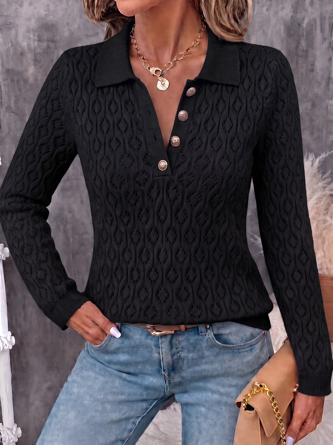 Avenya – offen gestrickter Polopullover