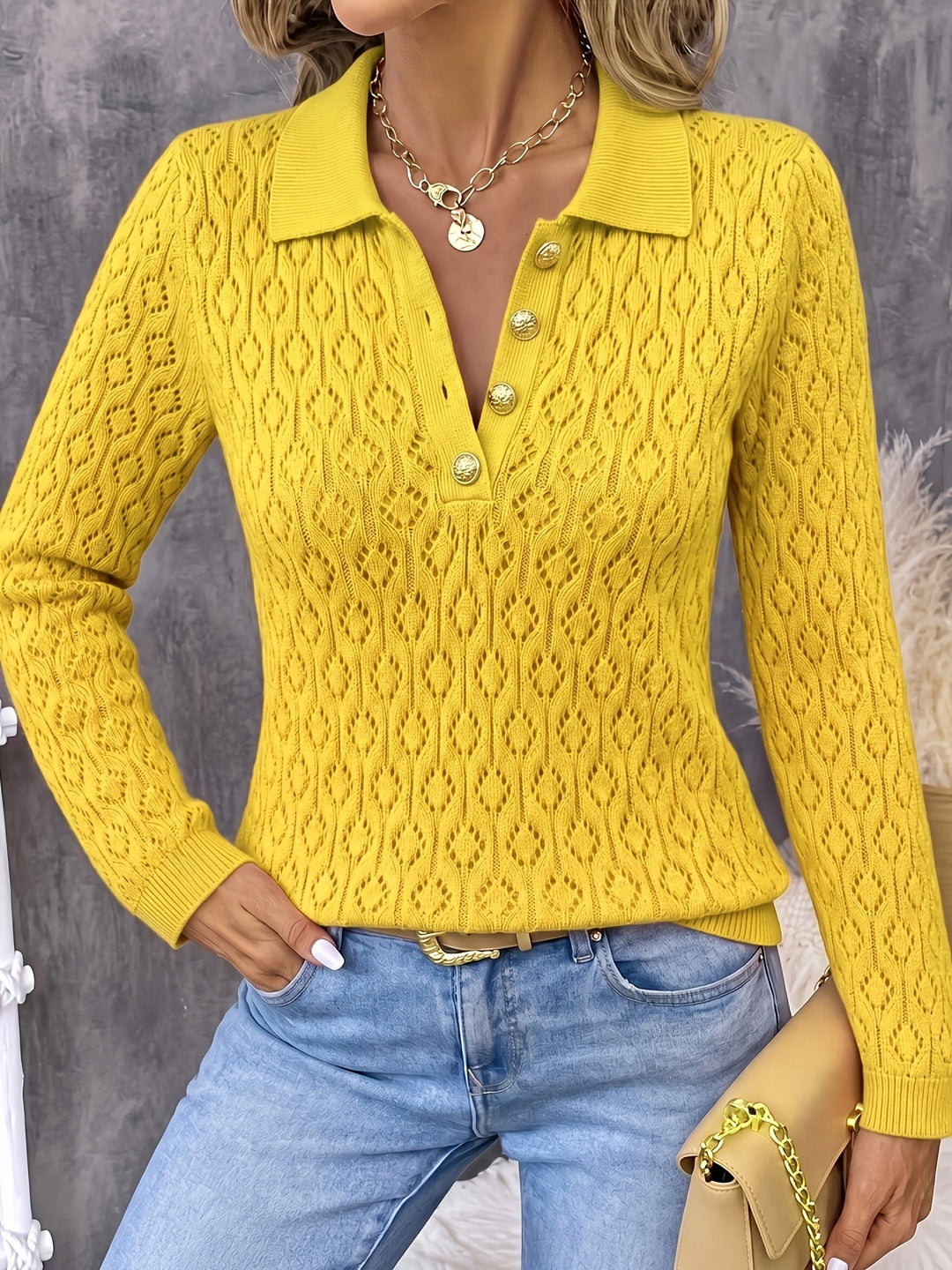 Avenya – offen gestrickter Polopullover
