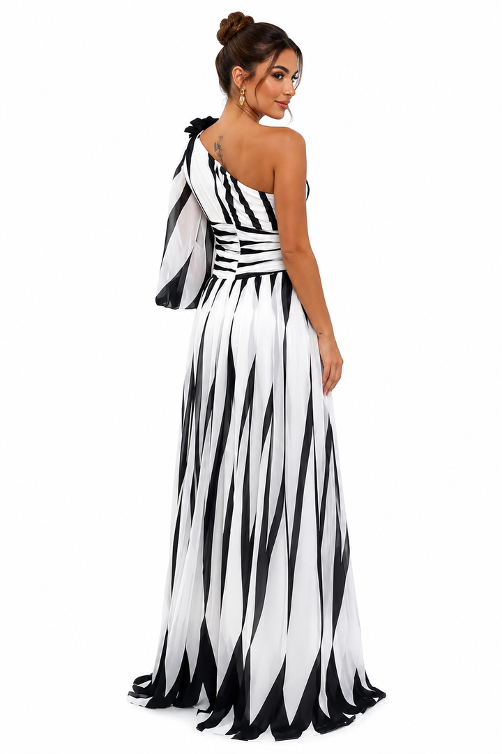Novira – Ein-Schulter Pinselstrichmuster-Kleid