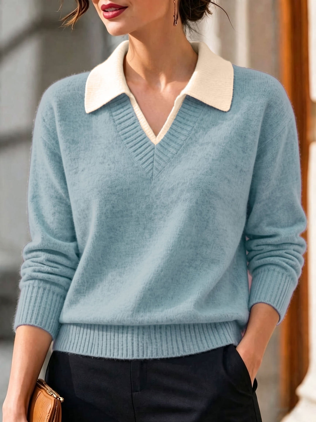 Cirelle – Pullover mit doppeltem Kontrastkragen