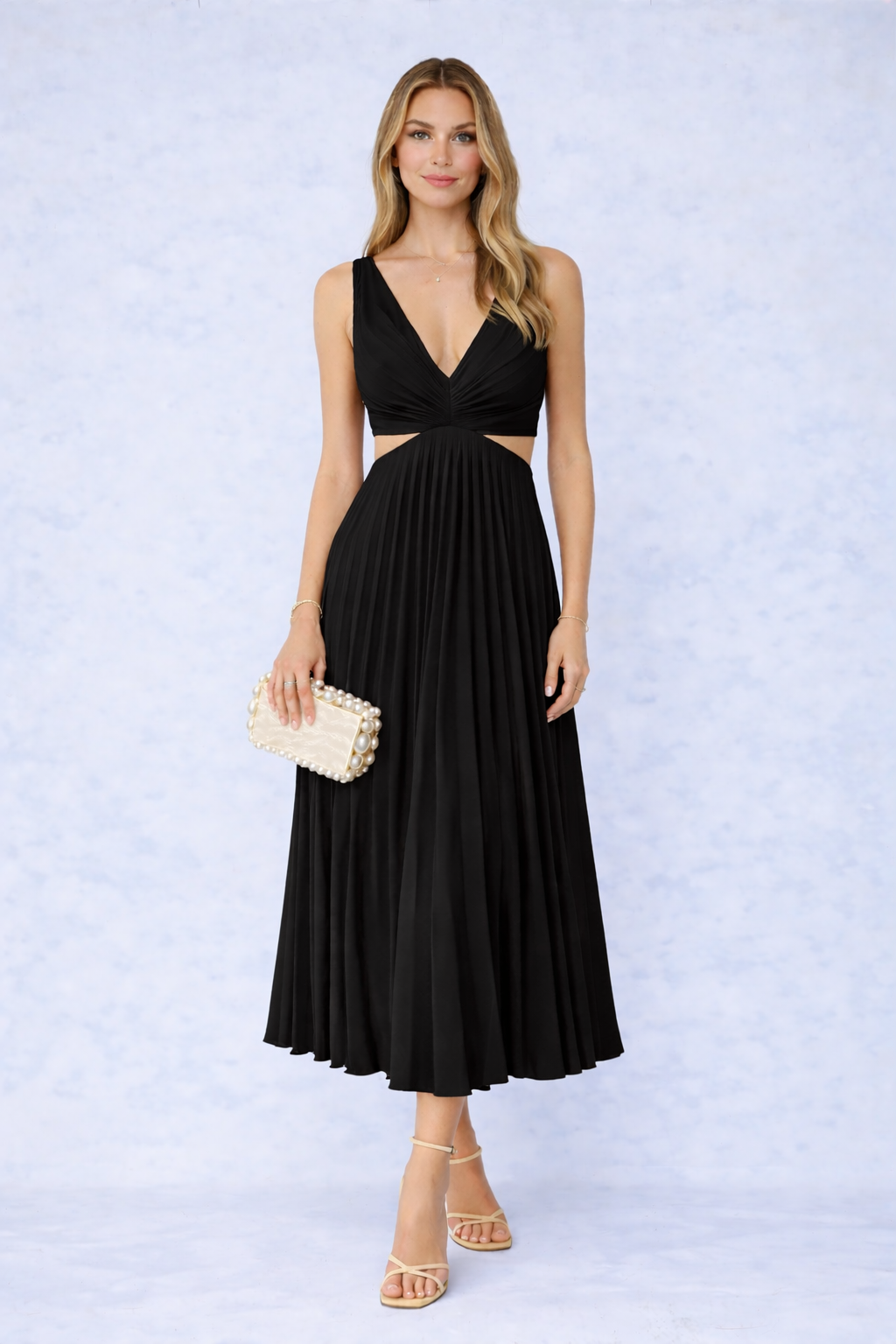Virela – drapiertes gewebtes Maxikleid
