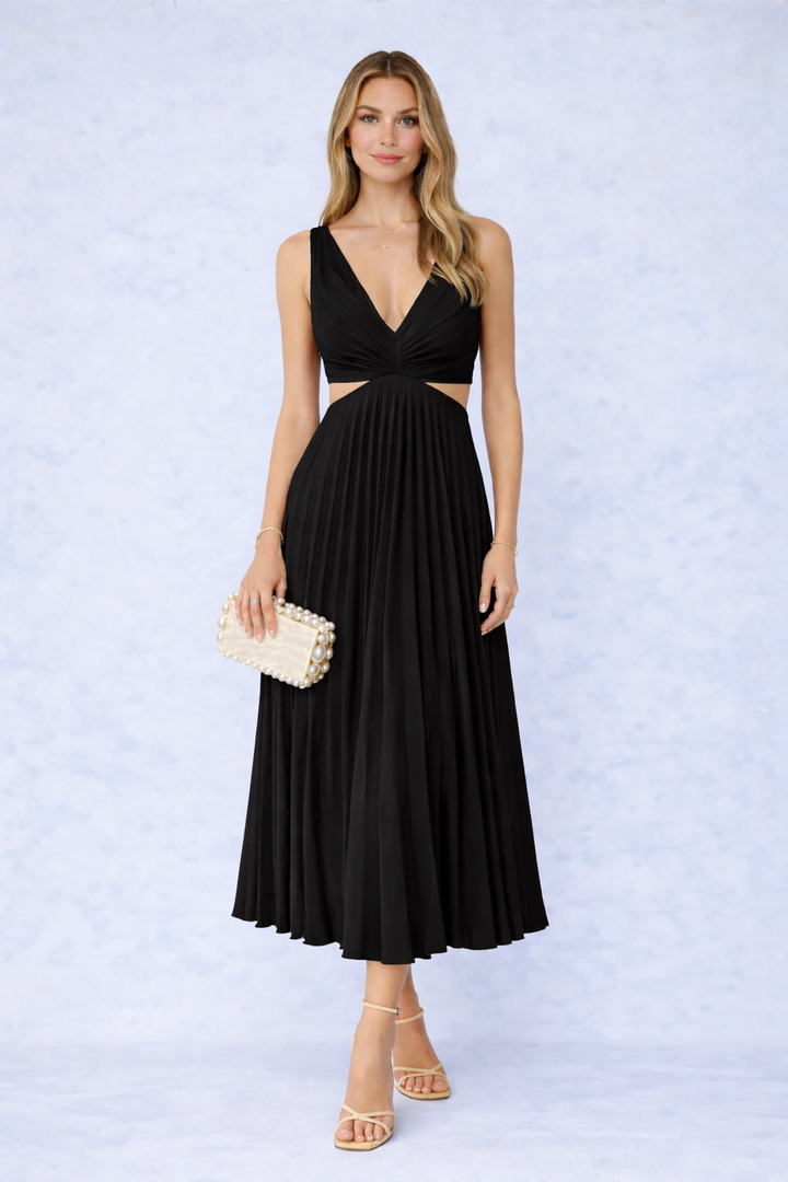 Virela – drapiertes gewebtes Maxikleid