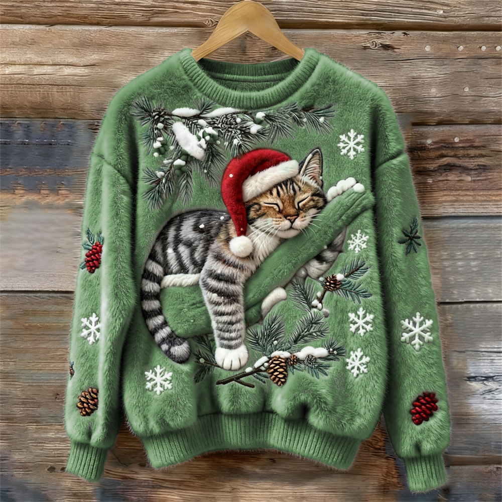 Velira – 3D-Katzenapplikation Pile-Strickpullover