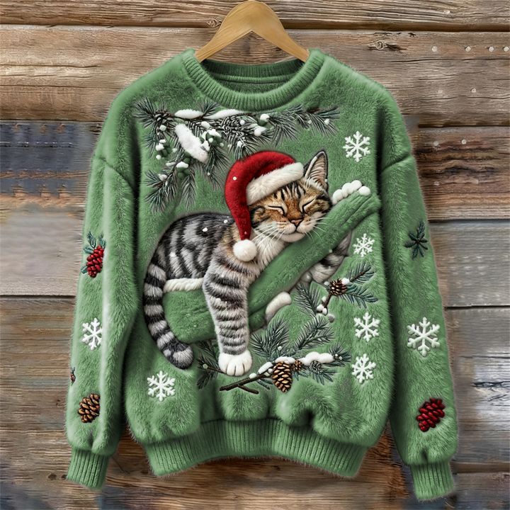 Velira – 3D-Katzenapplikation Pile-Strickpullover
