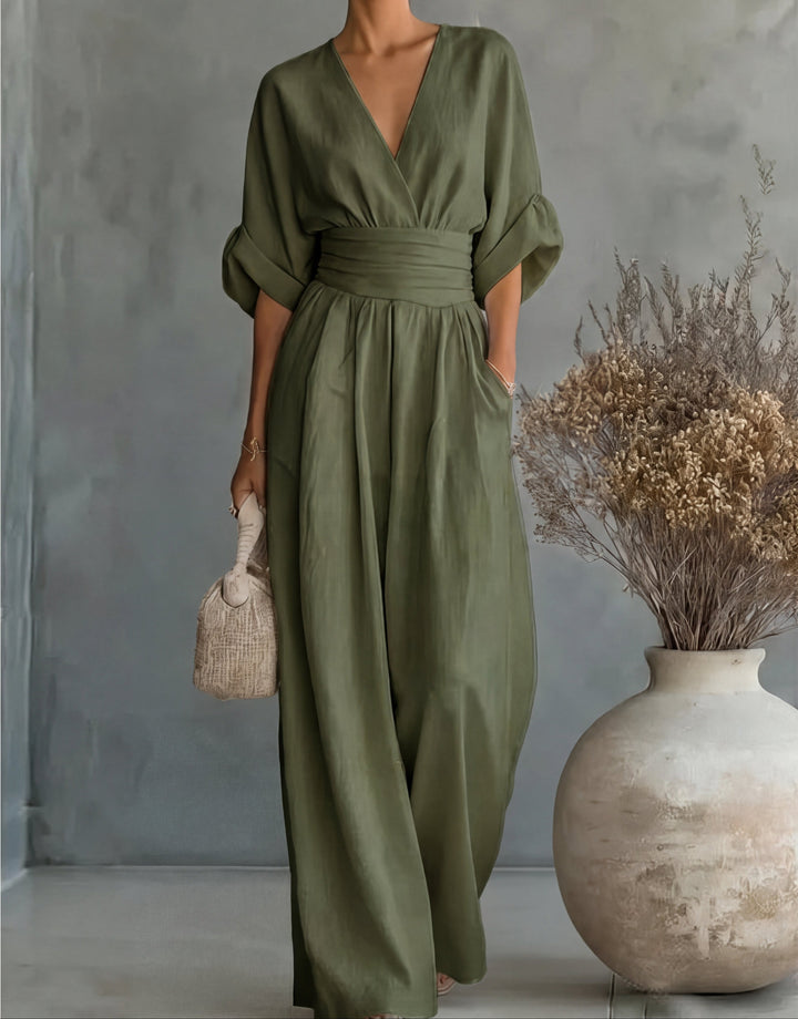 Rilena – mit V-Ausschnitt gewebter Jumpsuit