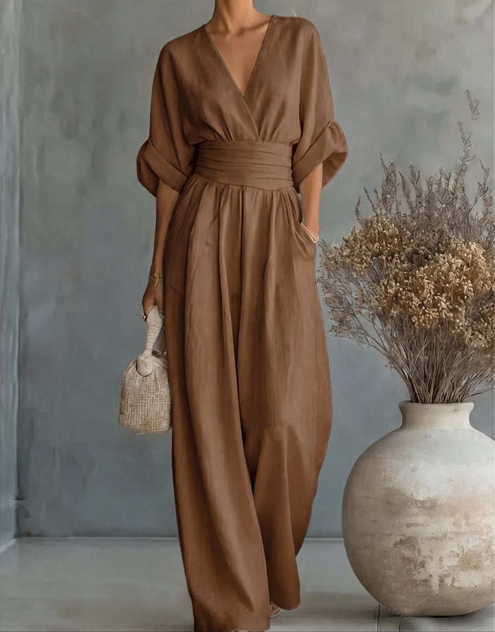 Rilena – mit V-Ausschnitt gewebter Jumpsuit